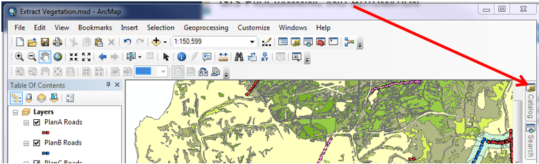 Figure 1 Locate the Catalog tab in ArcMap