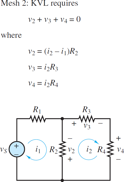 Assignment of mesh currents and voltages around mesh 2