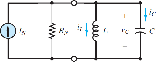 Second-order circuit with the inductor and capacitor in parallel acting as a unified load attached to a Norton equivalent network
