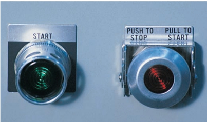  This type of push-button starter pulls to start and pushes to stop. There is no separate button.