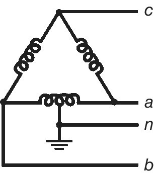 Three‐phase four‐wire supply from a delta connected secondary winding