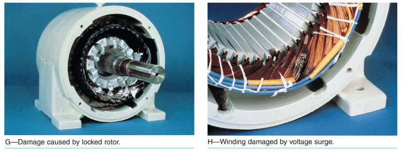 electric motor damage caused by locked rotor.