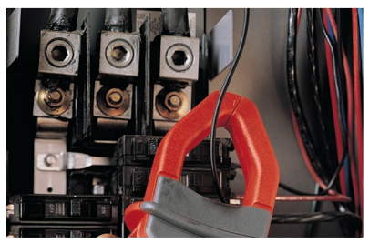 Clamp-on ammeter in use.