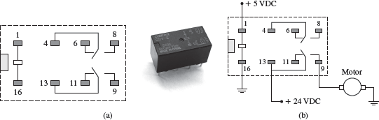 G5V-2, a typical small power relay and (b) example wiring diagram