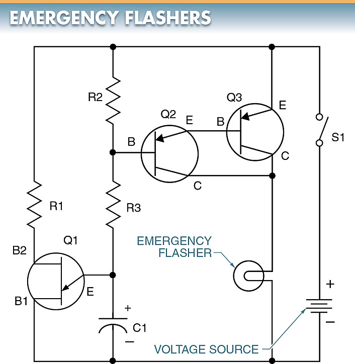UJT emergency flasher circuit diagram 