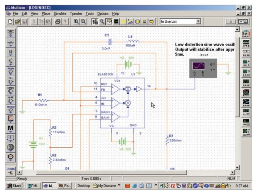 Screen capture of Multisim Electronics Workbench.