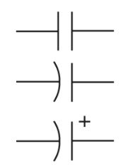 Schematic symbols for the capacitor.