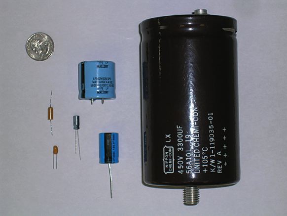 Capacitors with various sizes and shapes.