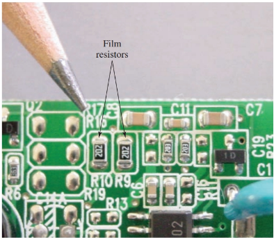 film resistors mounted on a circuit board.